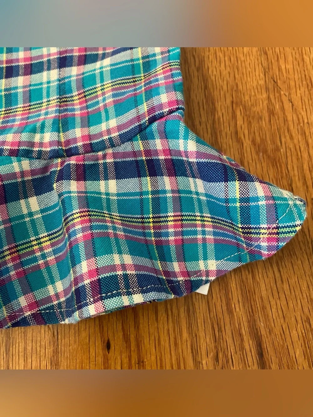 Ralph Lauren Blue Teal Pink Plaid Cotton Peplum  Shirt